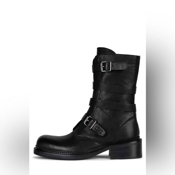 NEW Jeffrey Campbell Shoreditch Moto Buckle Boots BLACK - Picture 2 of 5